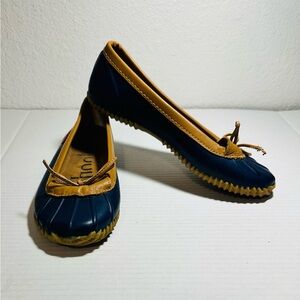 Women's Chooka Duck Skimmer Shoes Navy Blue / Caramel Rain Loafers Flats Sz 9